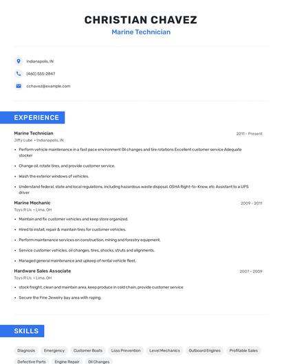 Marine Technician Resume