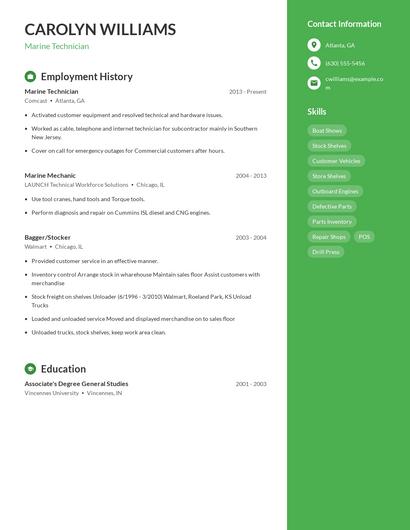 Marine Technician Resume