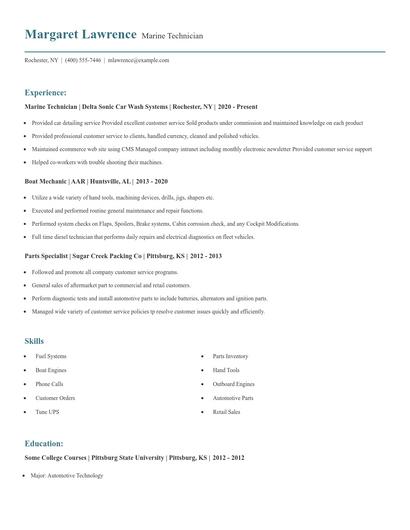 Marine Technician Resume