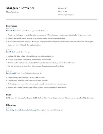 Marine Technician Resume