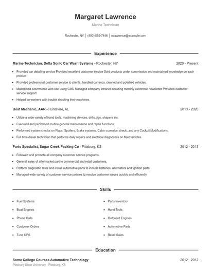 Marine Technician Resume