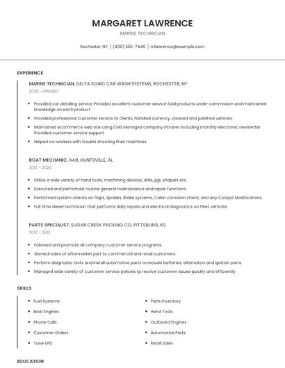 Marine Technician Resume
