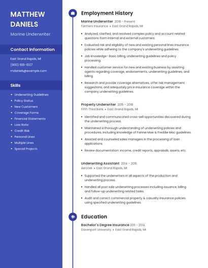 Marine Underwriter Resume