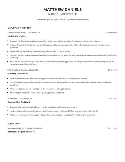 Marine Underwriter Resume