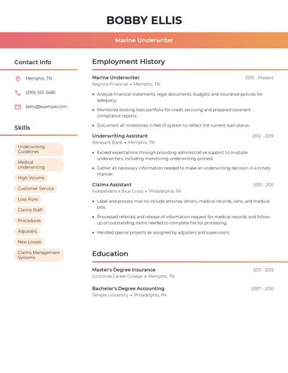 Marine Underwriter Resume