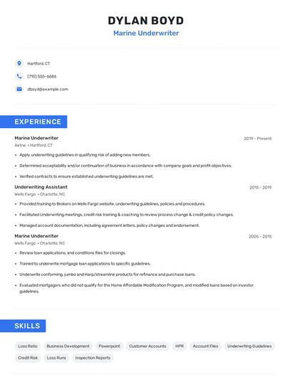 Marine Underwriter Resume