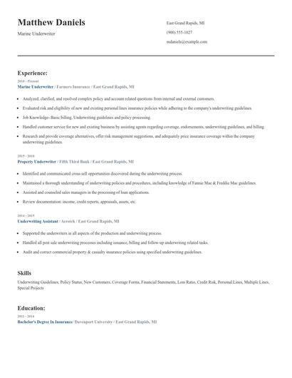 Marine Underwriter Resume