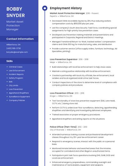 Market Asset Protection Manager Resume