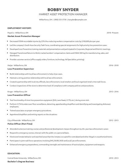 Market Asset Protection Manager Resume