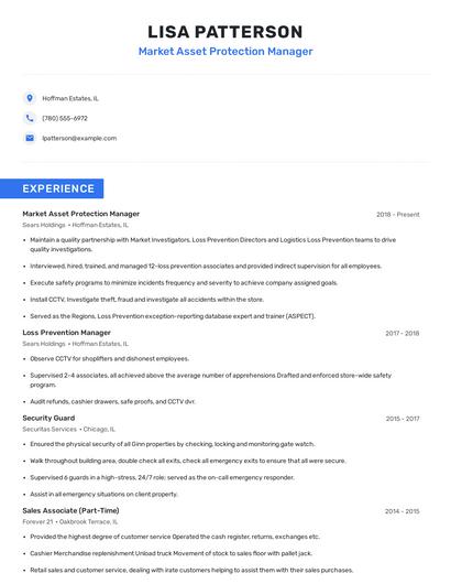 Market Asset Protection Manager Resume