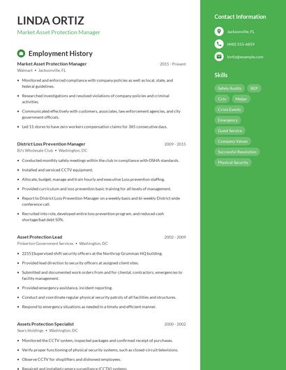 Market Asset Protection Manager Resume