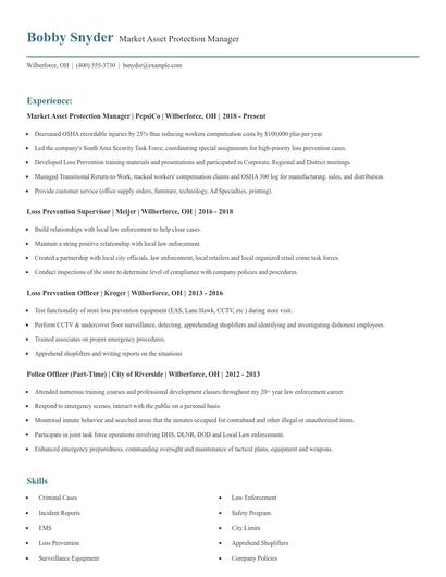 Market Asset Protection Manager Resume