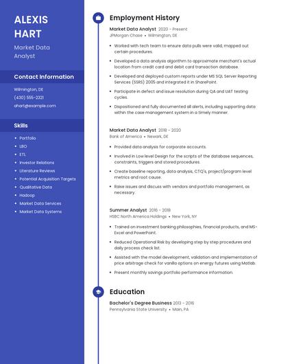 Market Data Analyst Resume
