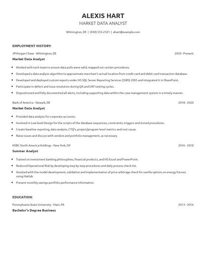 Market Data Analyst Resume