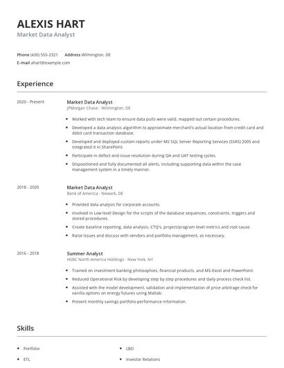 Market Data Analyst Resume