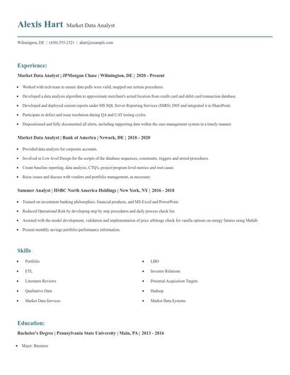 Market Data Analyst Resume