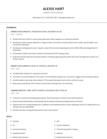 Market Data Analyst Resume