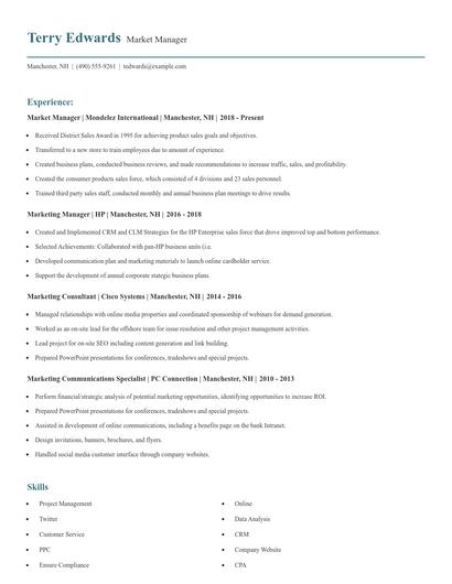 Market Manager Resume