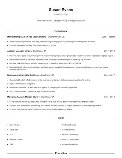 Market Manager Resume