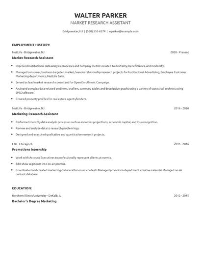 Market Research Assistant Resume