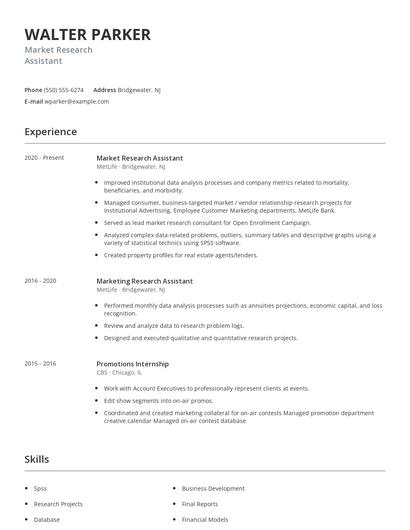 Market Research Assistant Resume
