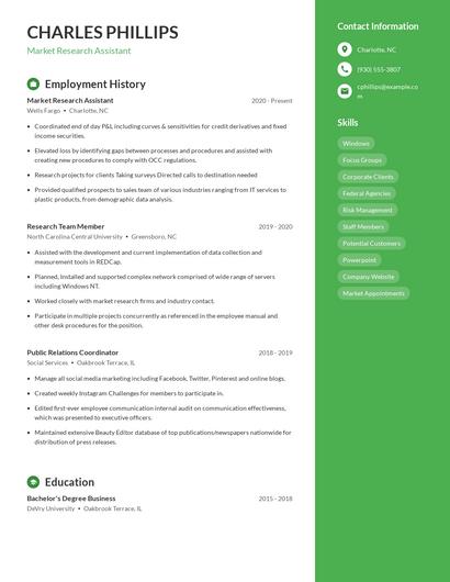 Market Research Assistant Resume