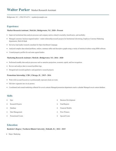 Market Research Assistant Resume