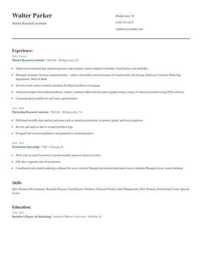 Market Research Assistant Resume