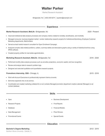 Market Research Assistant Resume