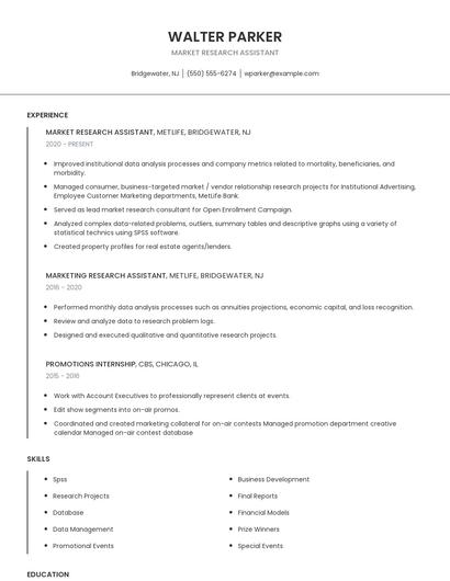 Market Research Assistant Resume