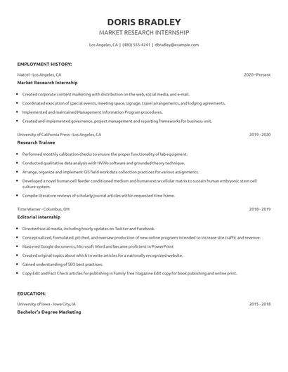 Market Research Internship Resume