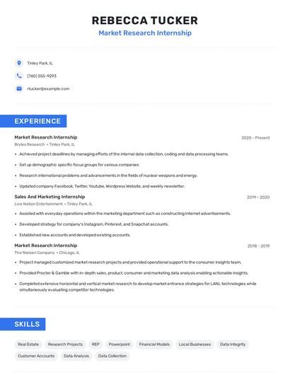 Market Research Internship Resume