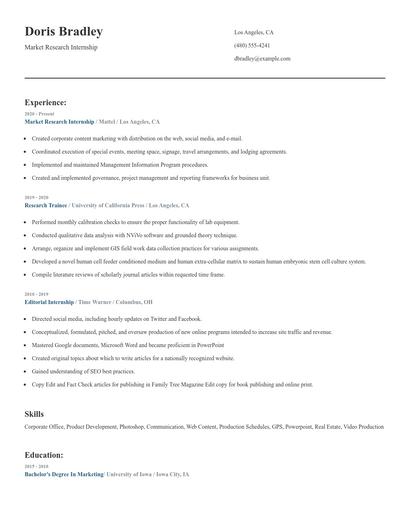 Market Research Internship Resume