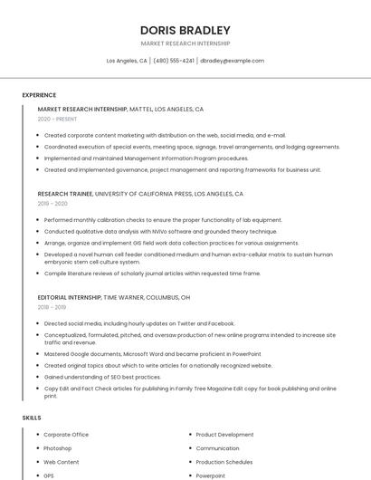 Market Research Internship Resume