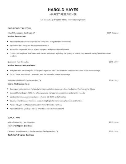 Market Researcher Resume