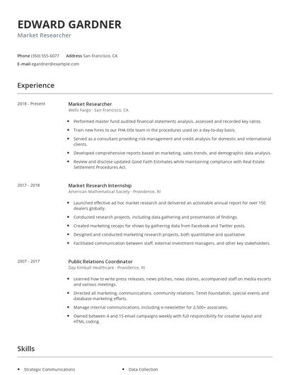 Market Researcher Resume