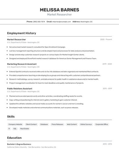 Market Researcher Resume
