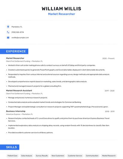 Market Researcher Resume