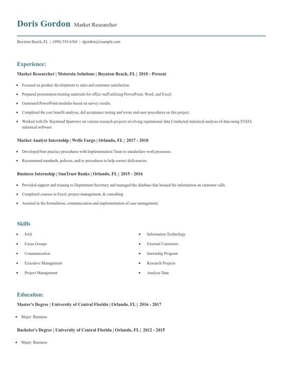 Market Researcher Resume