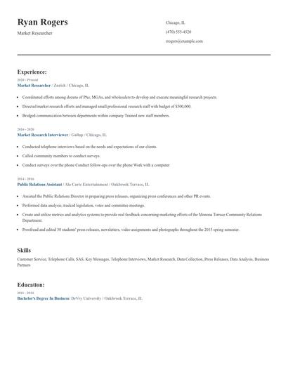 Market Researcher Resume