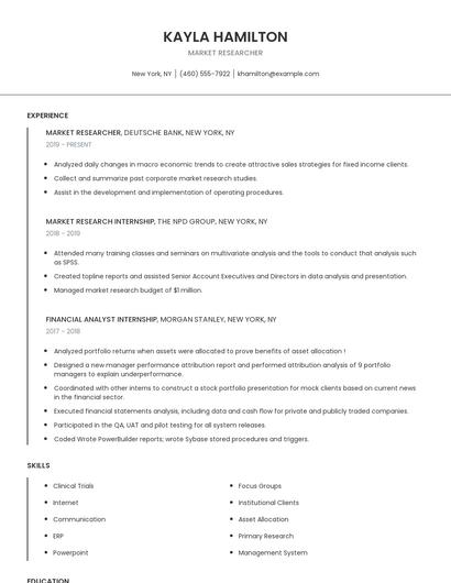Market Researcher Resume