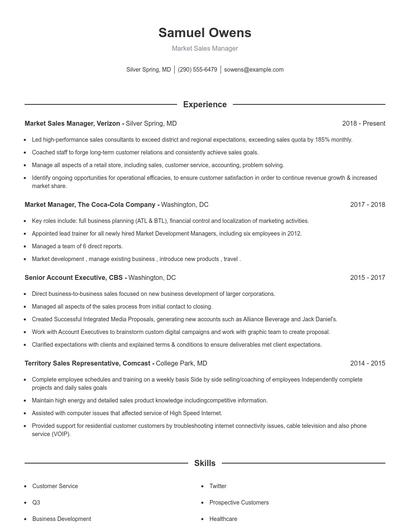 Market Sales Manager Resume