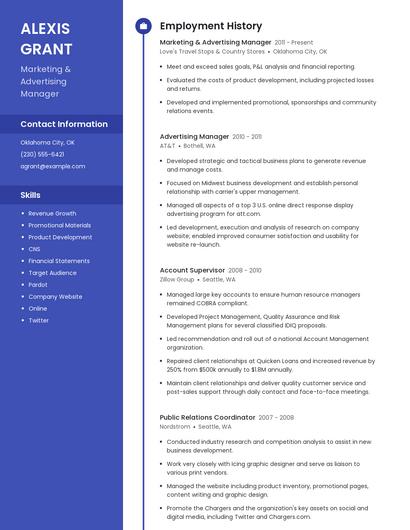 Marketing & Advertising Manager Resume