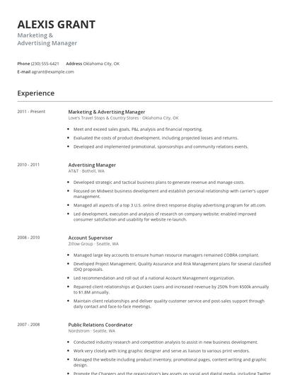 Marketing & Advertising Manager Resume