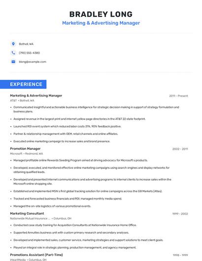 Marketing & Advertising Manager Resume