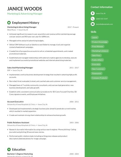 Marketing & Advertising Manager Resume