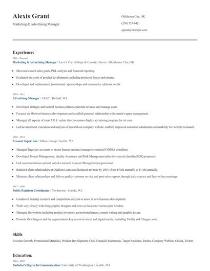 Marketing & Advertising Manager Resume