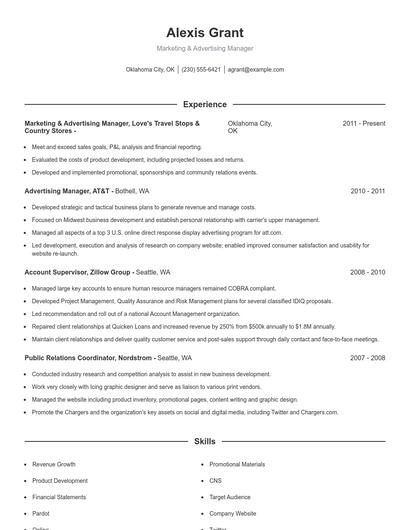 Marketing & Advertising Manager Resume