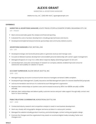 Marketing & Advertising Manager Resume