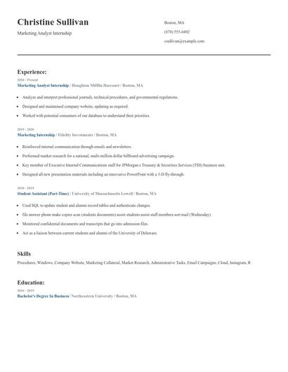 Marketing Analyst Internship Resume